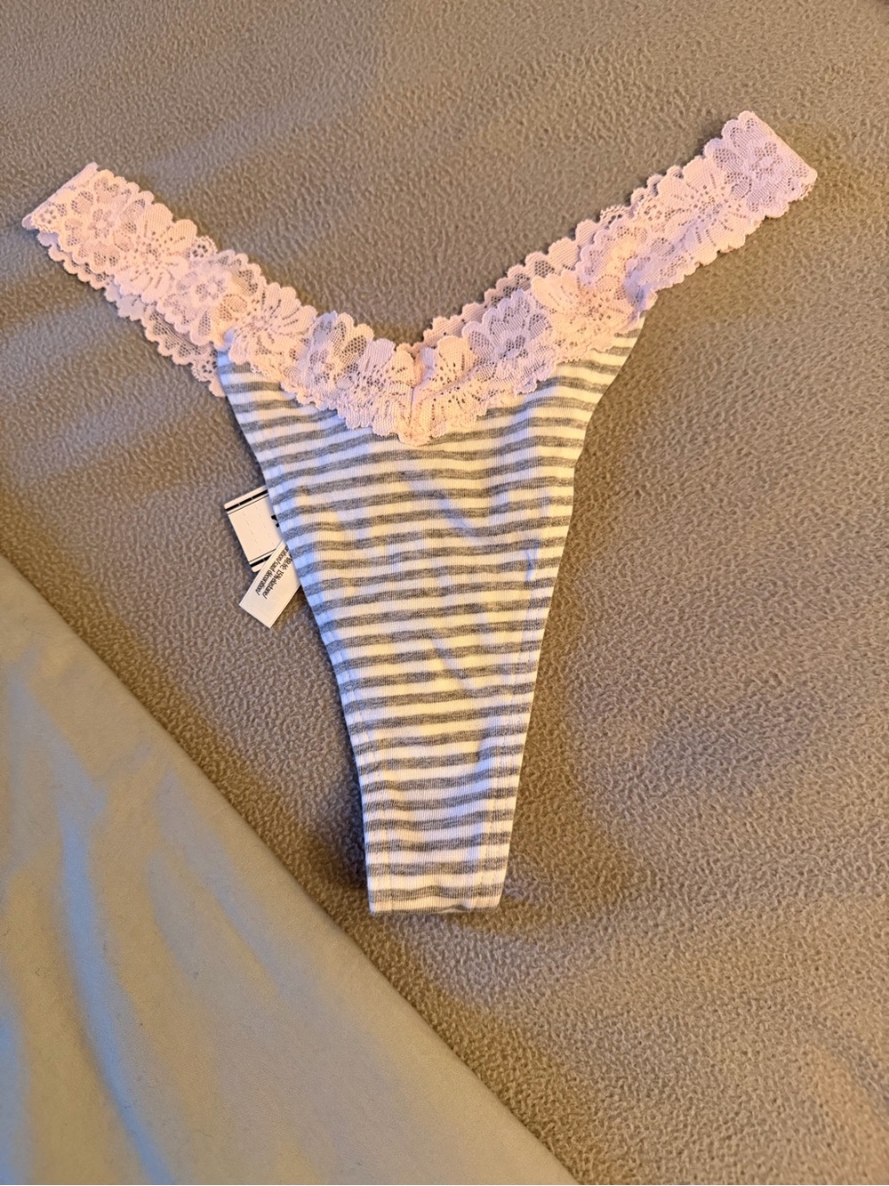 New Victoria's Secret Pink ~ Striped Thong with Pink Lace Trim